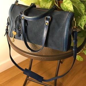 Fossil- Blue leather & suede purse/ handbag